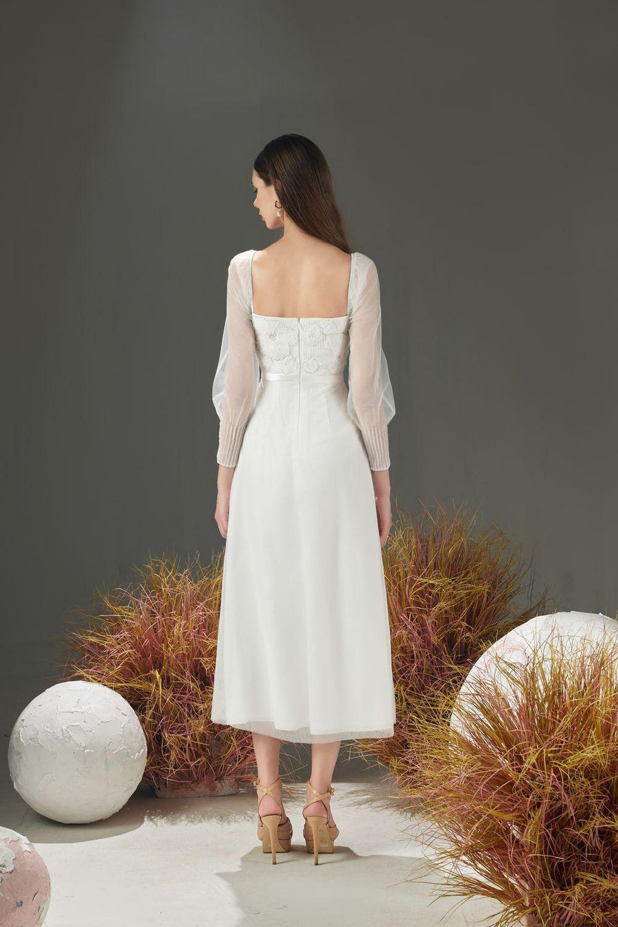 Natalie A-line Square Neck Organza Midi Dress 4