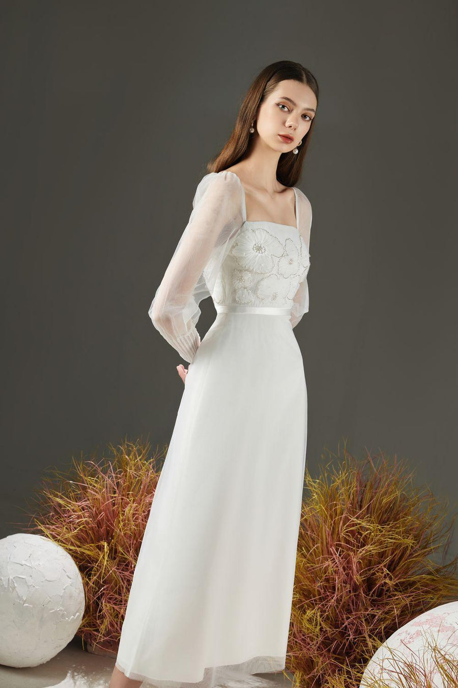 Natalie A-line Square Neck Organza Midi Dress 5