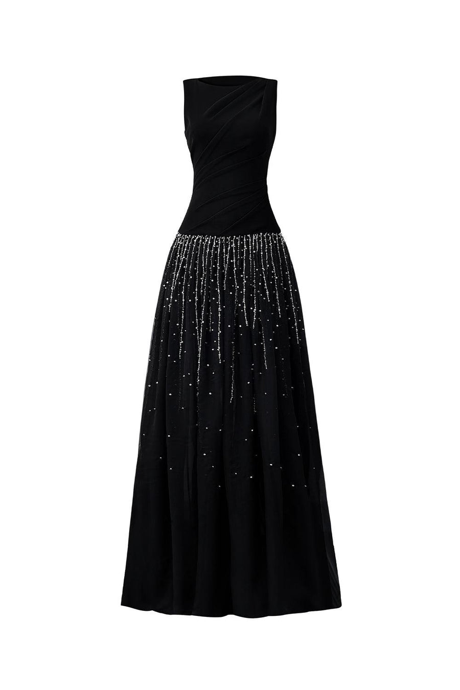 Nataly A-line Boat Neck Organza Crepe Floor Length Dress Maxi Dress CEM