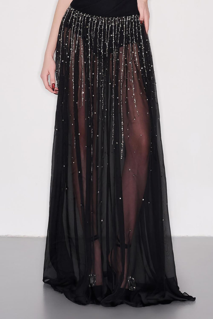 Nataly A-line Boat Neck Organza Crepe Floor Length Dress Maxi Dress CEM
