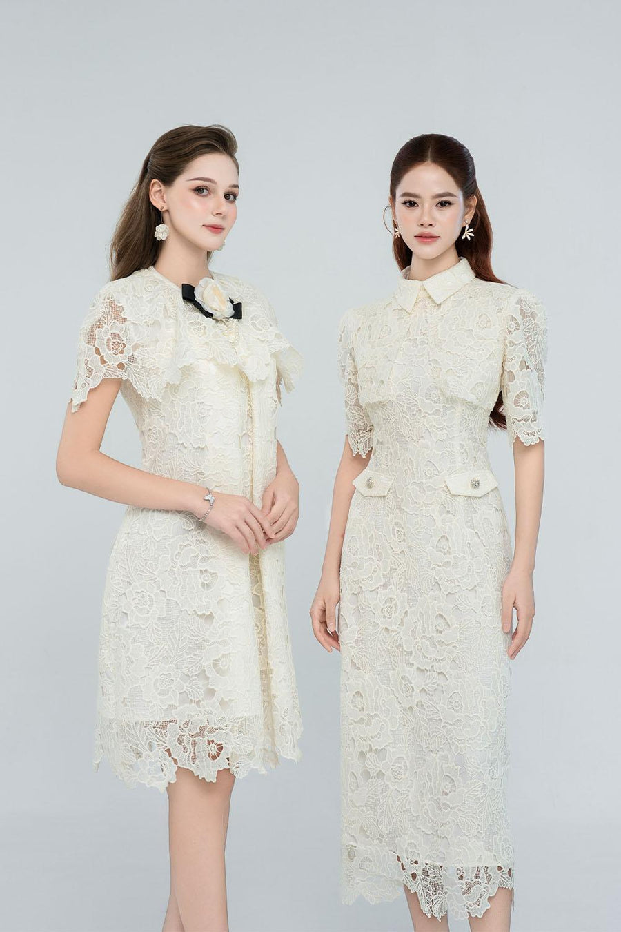 Emmeline Sheath Collared Neck Lace Midi Dress Midi Dress Cordia