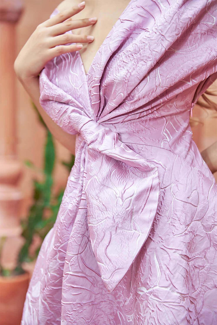 Natasha Asymmetric Pleated Taffeta Below The Knee Dress 4
