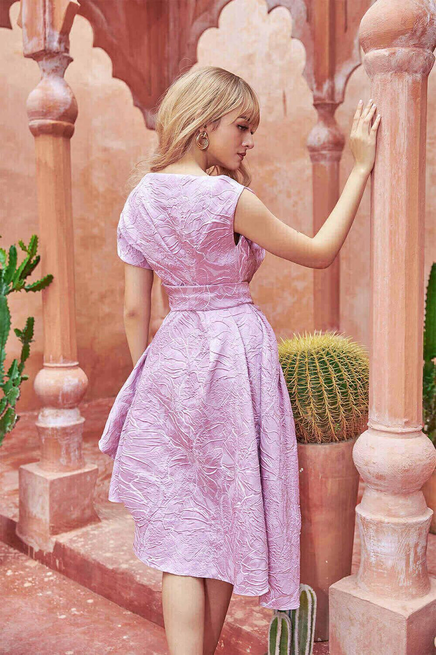 Natasha Asymmetric Pleated Taffeta Below The Knee Dress 5