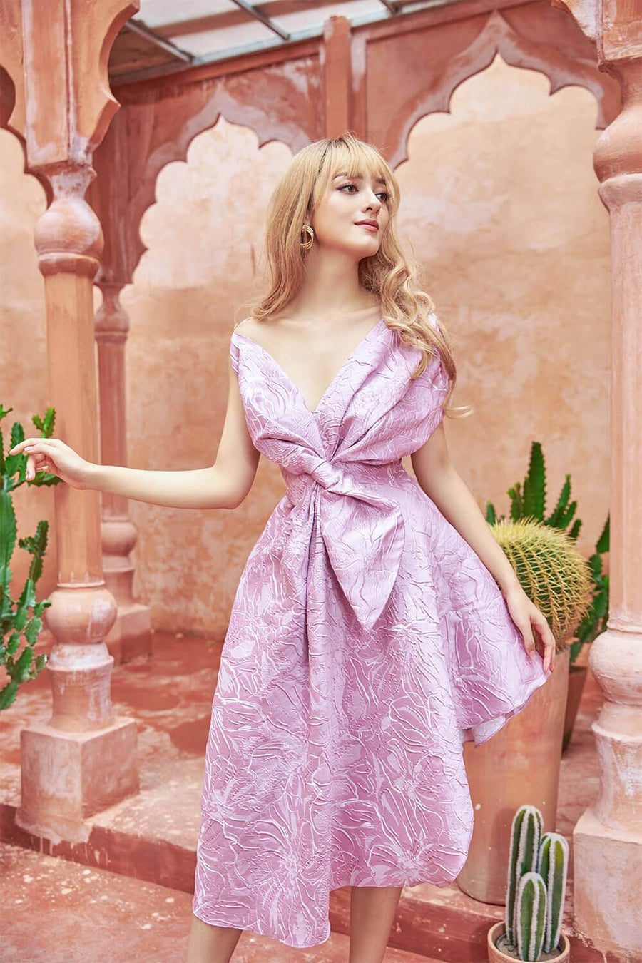 Natasha Asymmetric Pleated Taffeta Below The Knee Dress 6