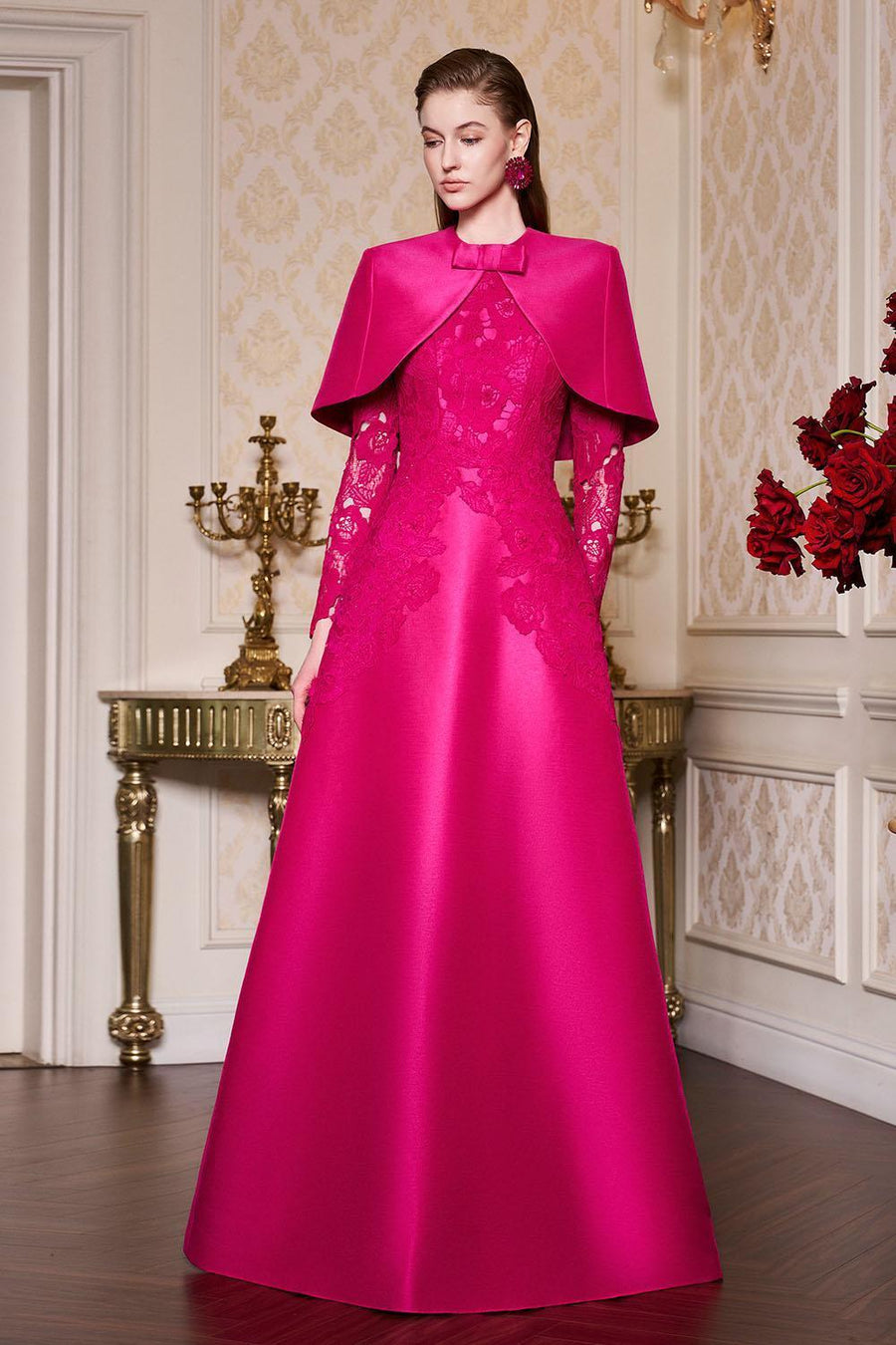 Nevaeh A-line Cape Shoulder Taffeta Floor Length Dress Gown Dress I.H.F Atelier