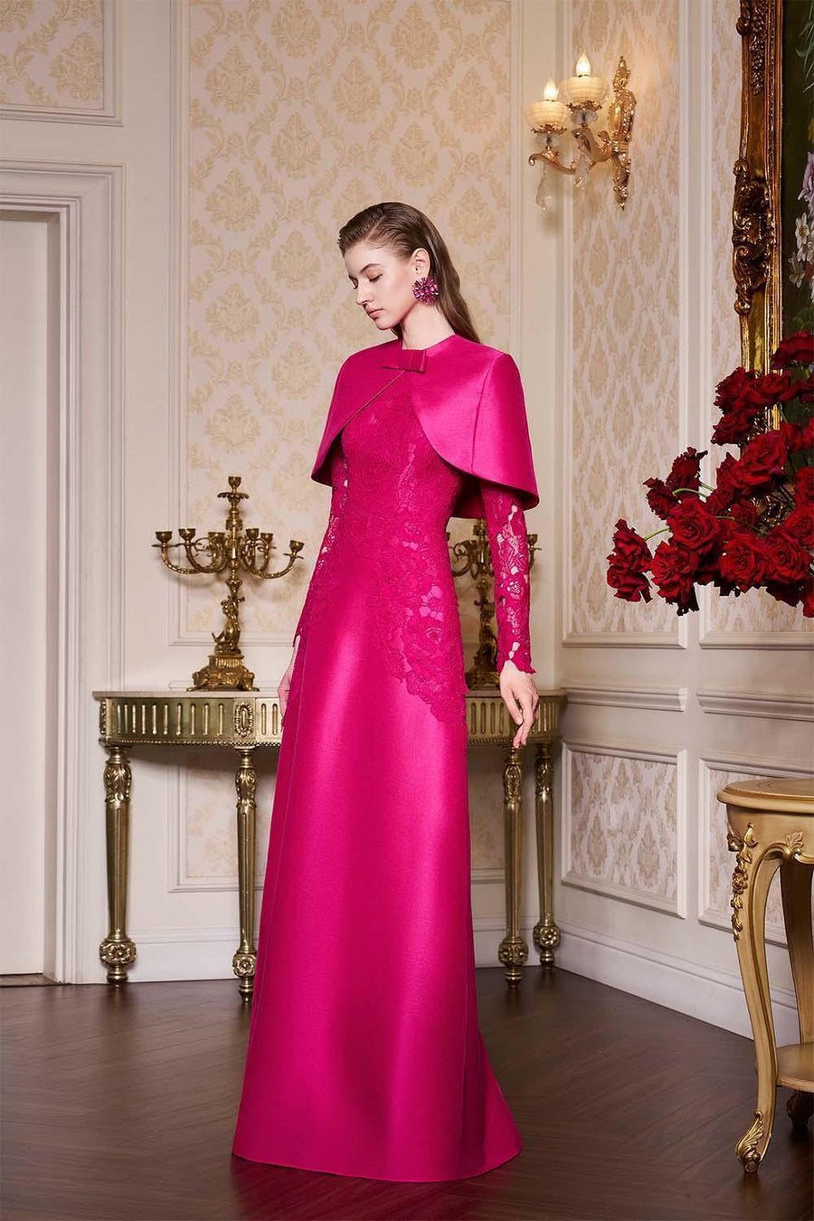 Nevaeh A-line Cape Shoulder Taffeta Floor Length Dress Gown Dress I.H.F Atelier