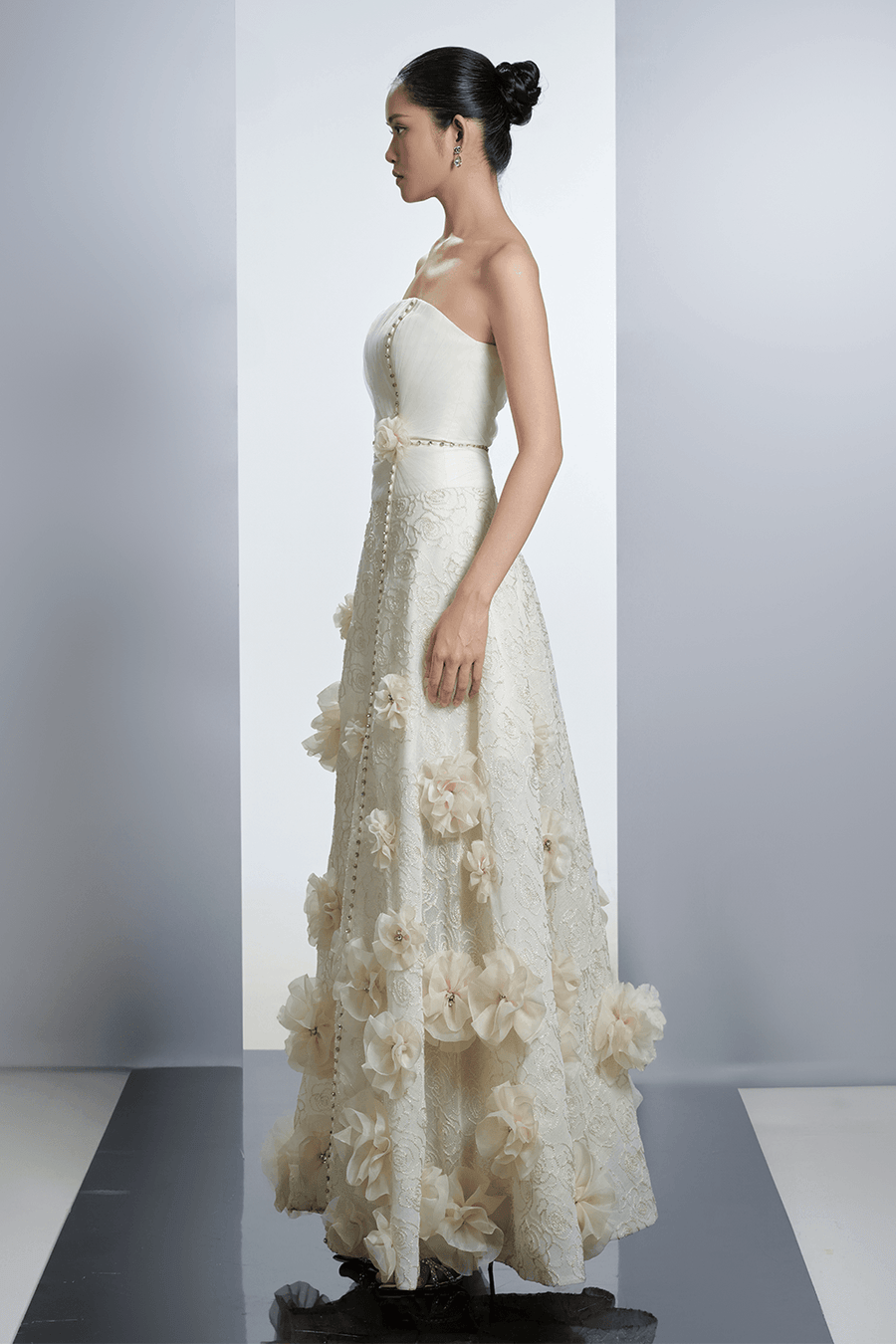 Dangelo Strapless Flower Applique Polyester Floor Length Dress 4