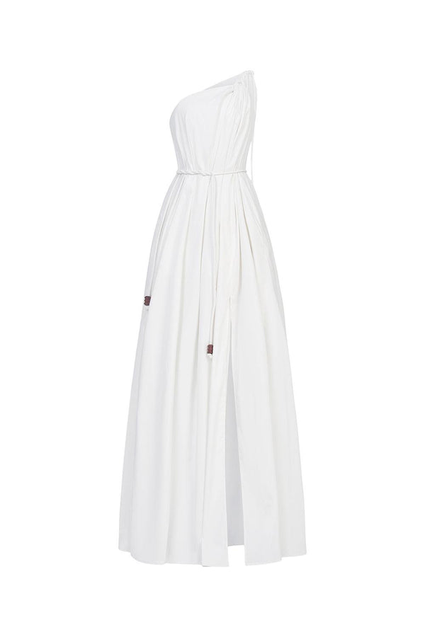 Nguyet Flared One Shoulder Poplin Floor Length Dress