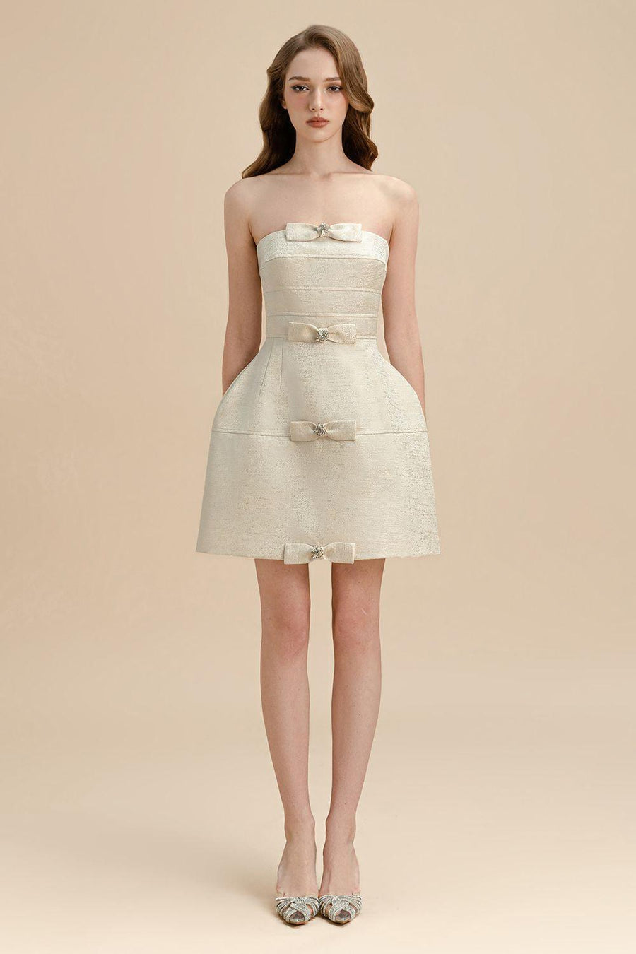 Niamh Pegged Straight Across Neck Jacquard Mini Dress Mini Dress LAMORIS