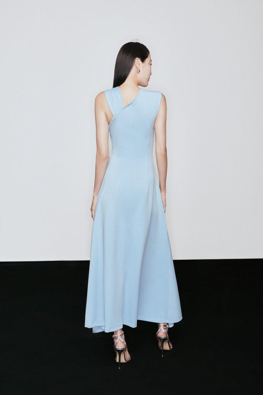 Nixie Slit Asymmetric Shoulder Cotton Spandex Ankle Length Dress Maxi Dress Larmes