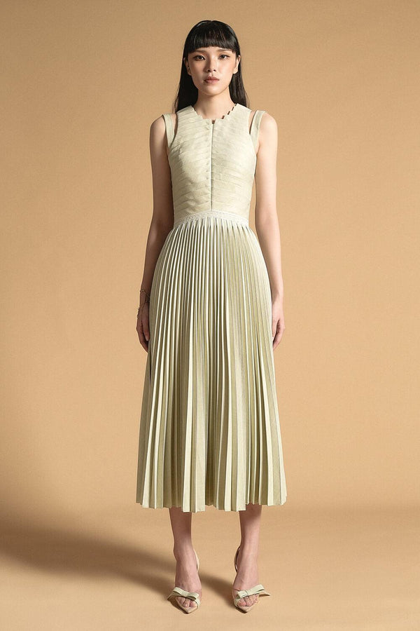 Noah Pleated Extended Flap Polyester Midi Dress