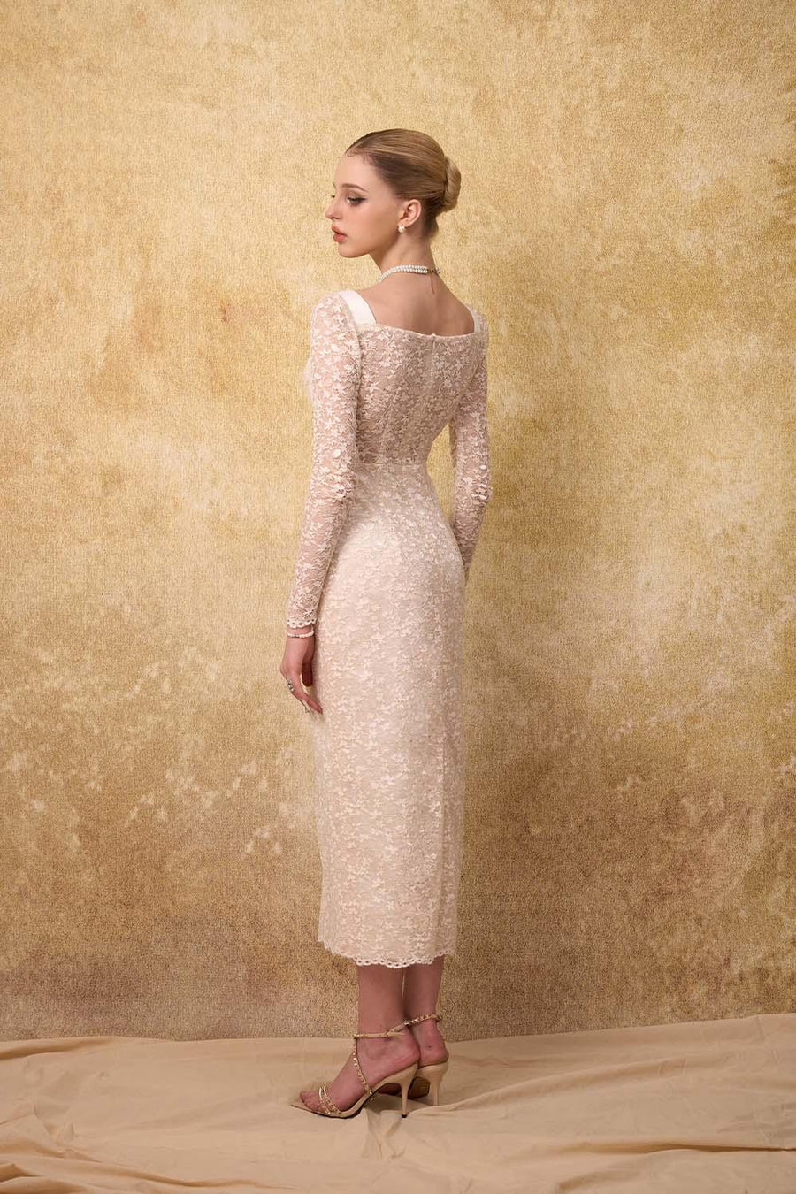 Noble Sheath Single Breasted Lace Midi Dress Midi Dress Calista de Minh Thanh