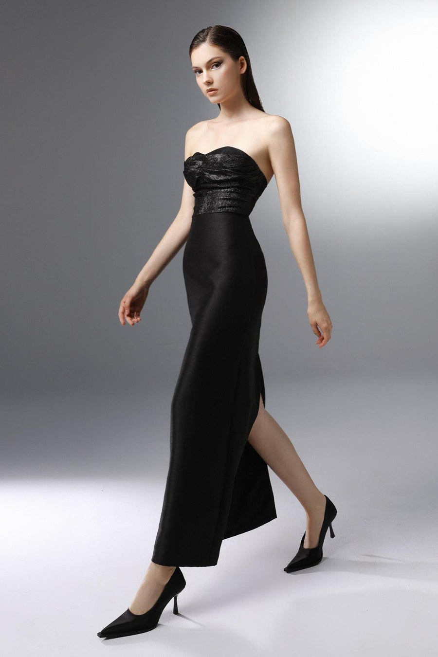 Nocturne Strapless Semi-Heart Neck Polyester Ankle Length Dress 3