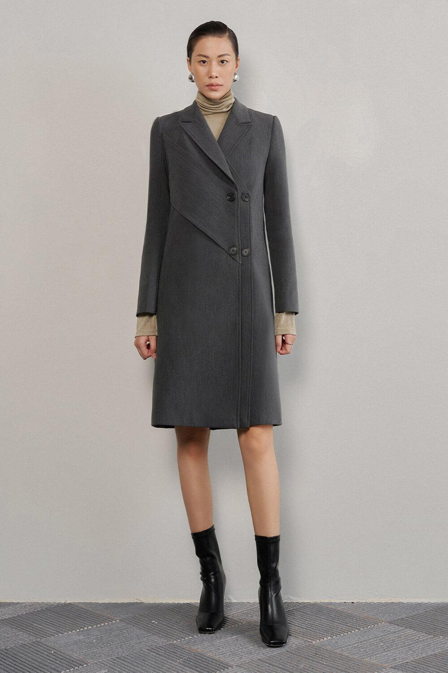 Noemi Straight Notch Lapel Cotton Knee-length Trench Coat Trench Coat Eegen Studio