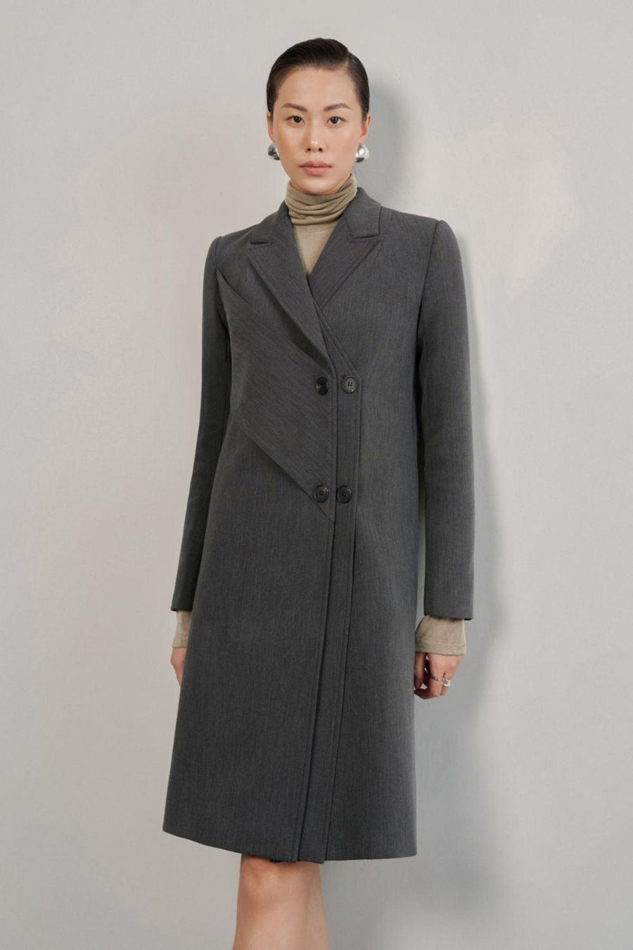 Noemi Straight Notch Lapel Cotton Knee-length Trench Coat Trench Coat Eegen Studio