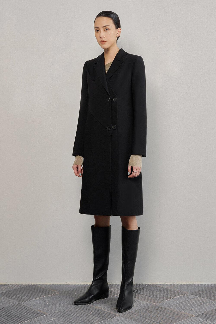 Noemi Straight Notch Lapel Cotton Knee-length Trench Coat Trench Coat Eegen Studio