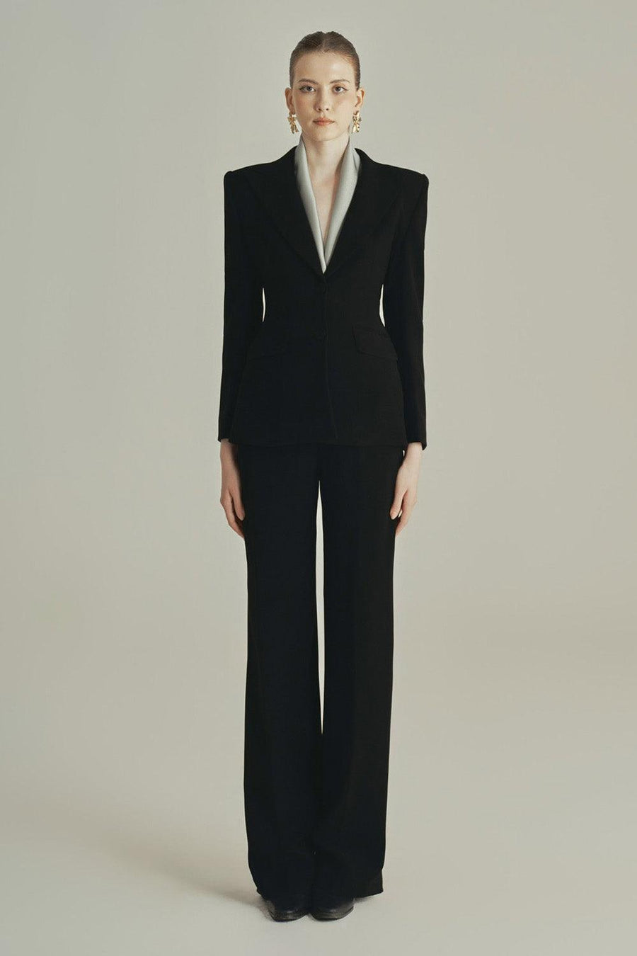 Noir A-line Long Sleeved Poly Silk Blazer 6