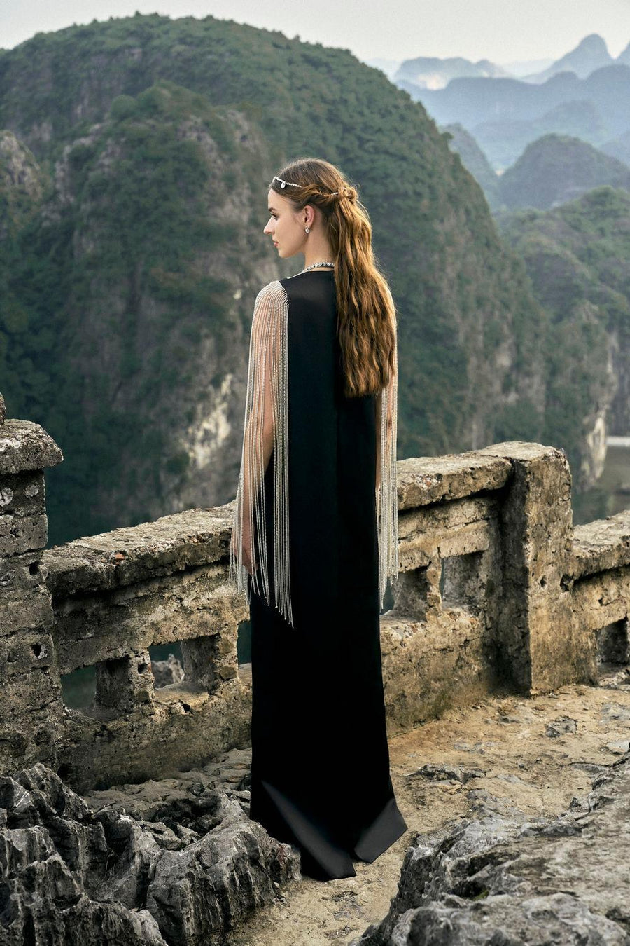 Nomad Straight V-Neck Silk Floor Length Dress 5