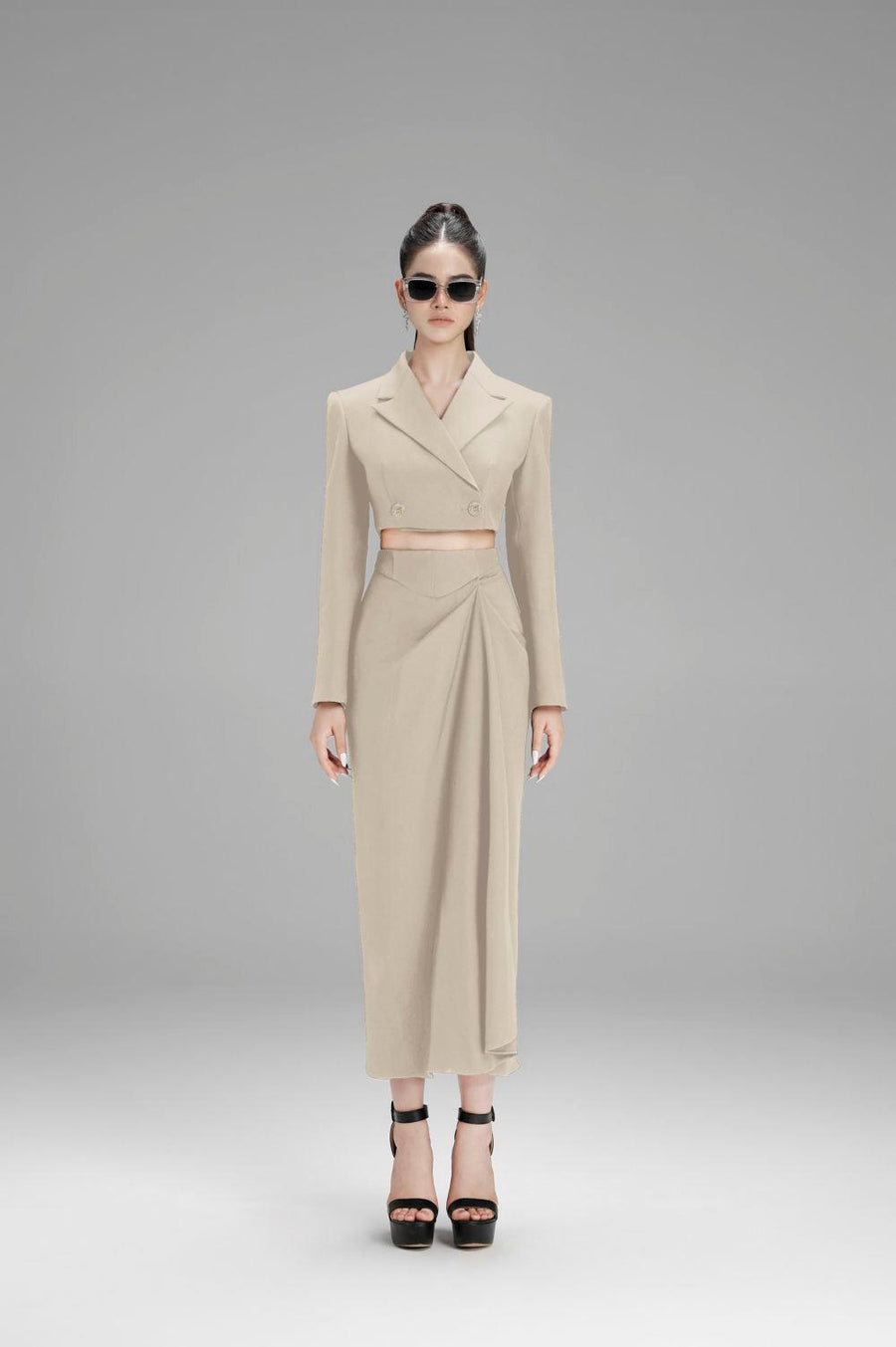 Nova Cropped Peak Lapel Polycotton Jacket Nude Jacket Cordia