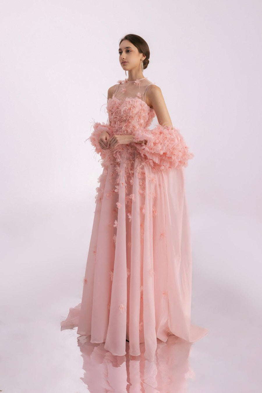 Novak Ball Gown Flower Applique Silk Organza Floor Length Dress 7