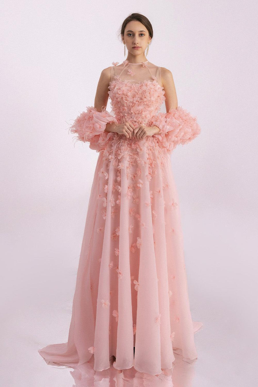 Novak Ball Gown Flower Applique Silk Organza Floor Length Dress 9