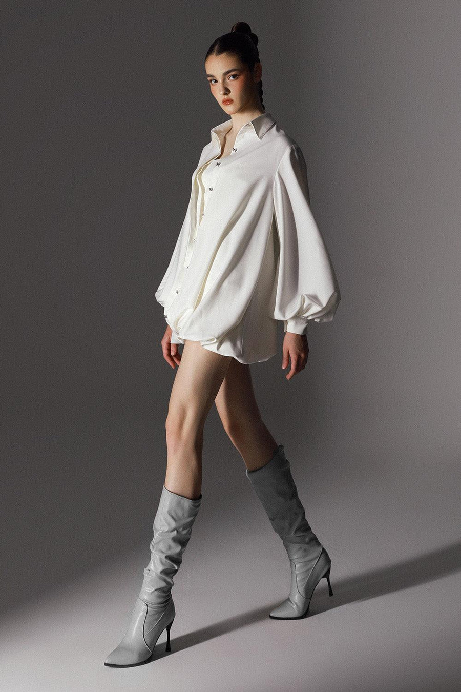 Novella Bubble Puffy Sleeved Wool Cotton Mini Dress 6