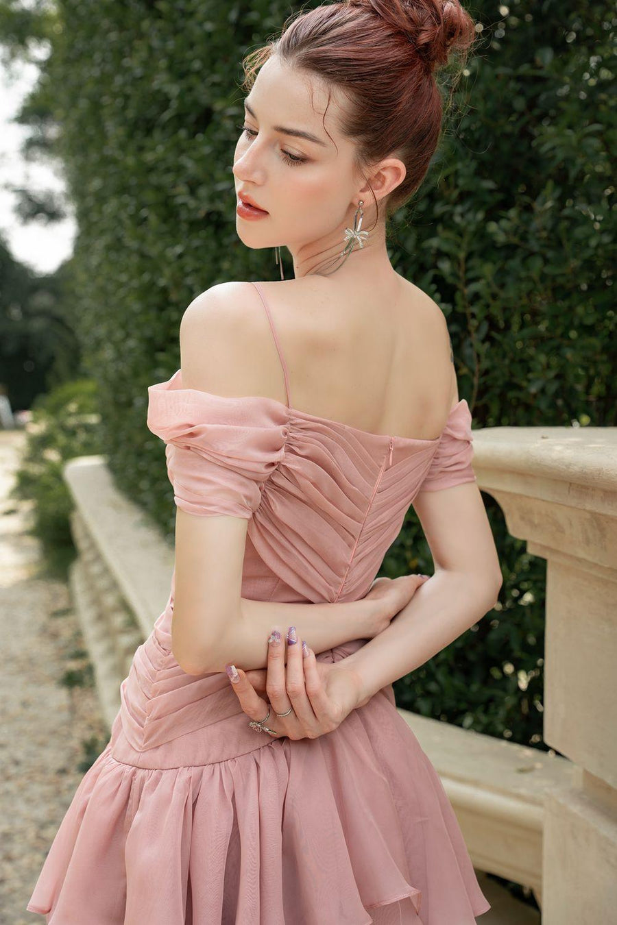 Nuances A-line Cold Shoulder Sleeved Silk Mini Dress Mini Dress Calista de Minh Thanh