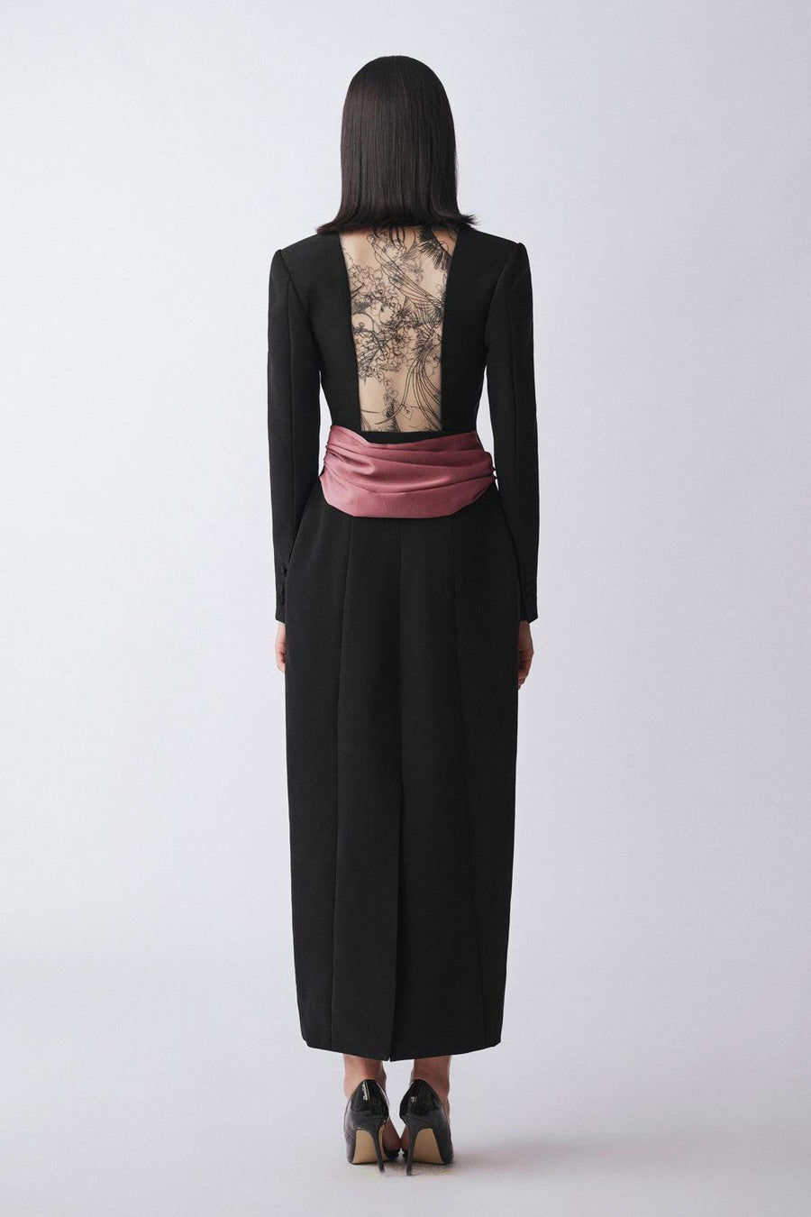 Numinous Shirt Square Shoulder Poly Silk Ankle Length Dress 12