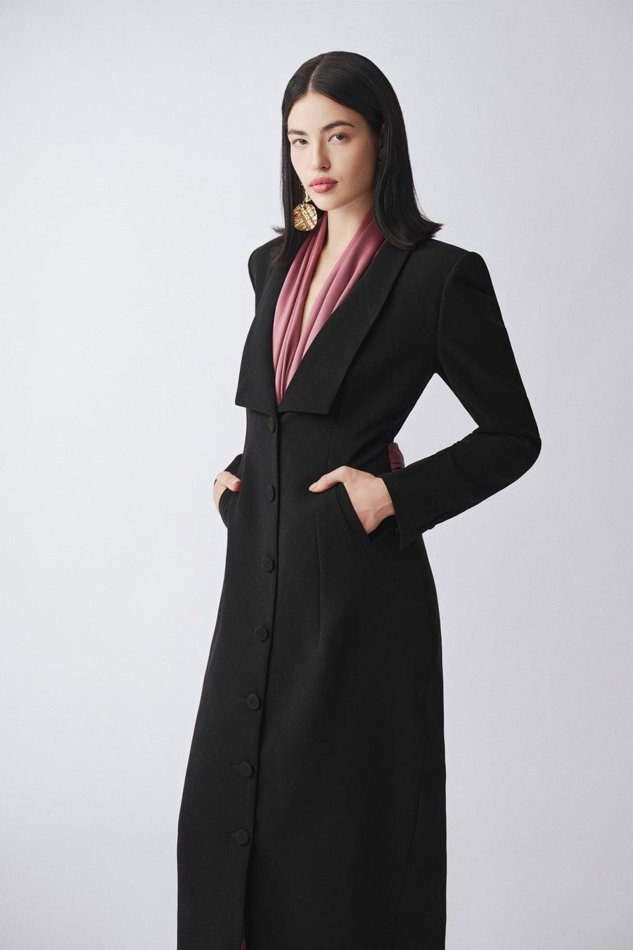 Numinous Shirt Square Shoulder Poly Silk Ankle Length Dress 4