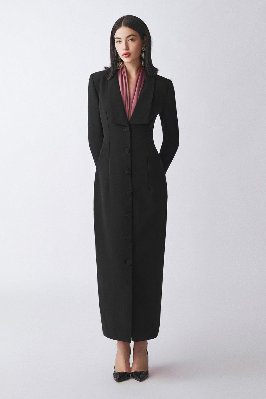 Numinous Shirt Square Shoulder Poly Silk Ankle Length Dress 5