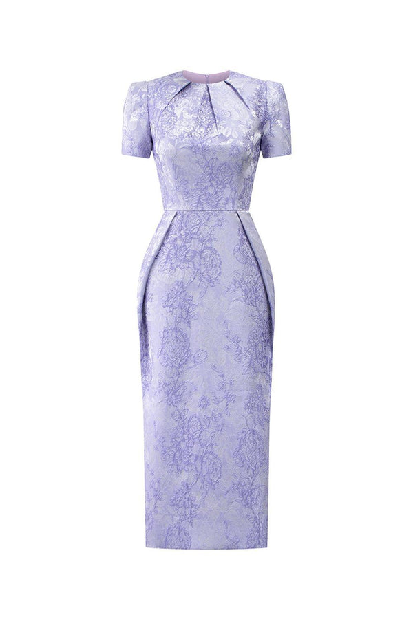 Nylah Straight Short Sleeved Brocade Midi Dress