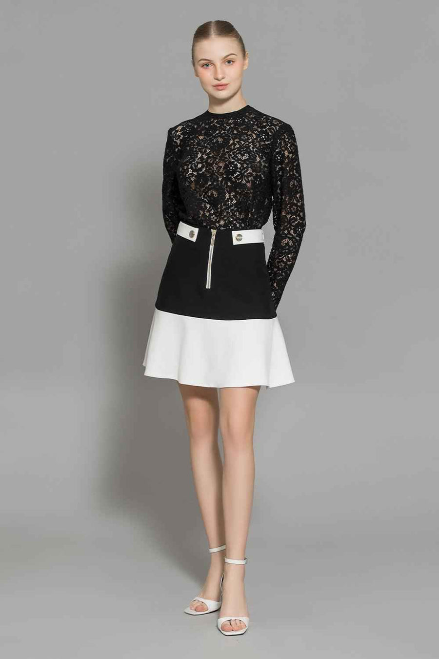 Nyomi Bodycon High Neck Lace Top