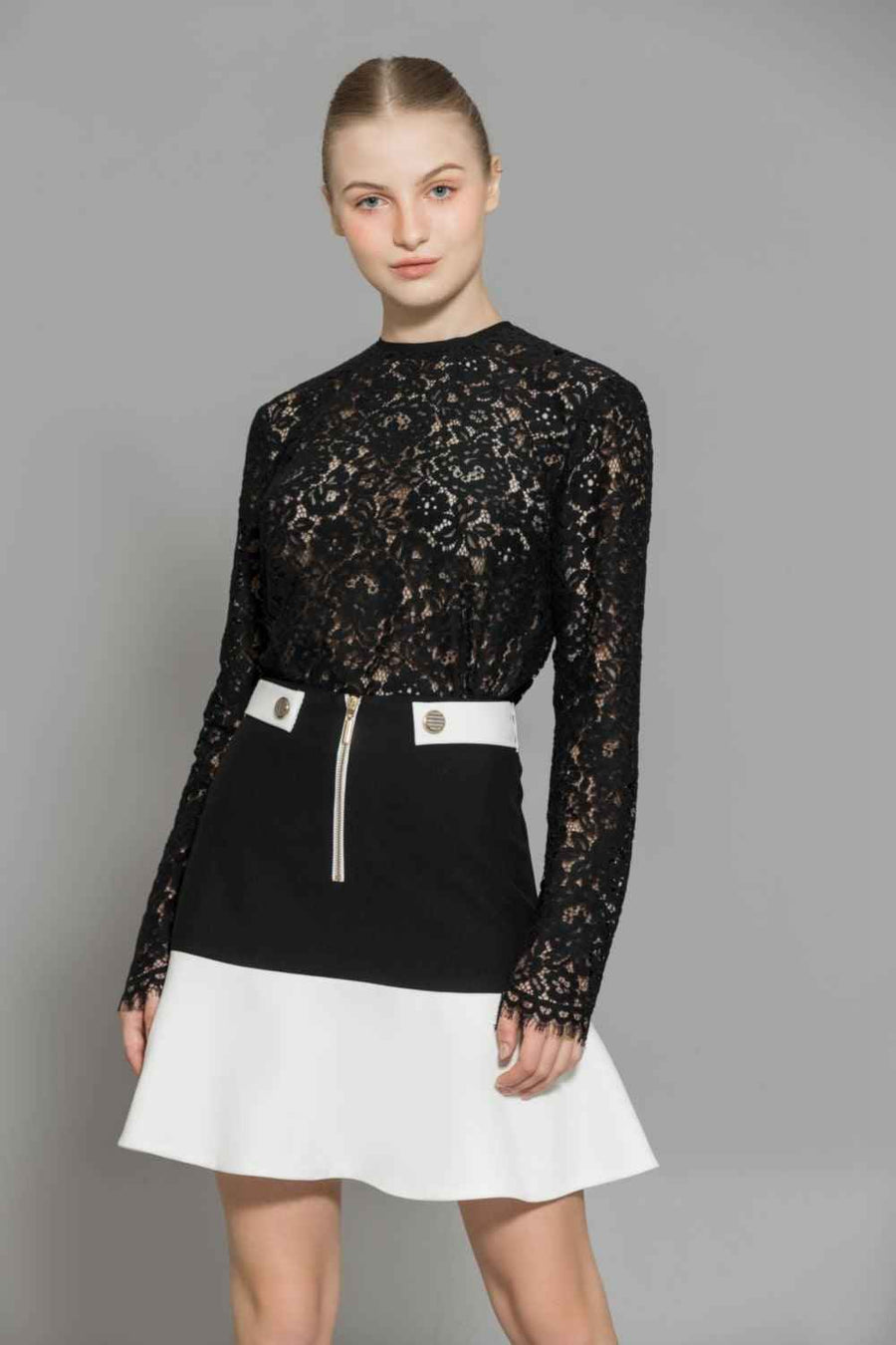 Nyomi Bodycon High Neck Lace Top