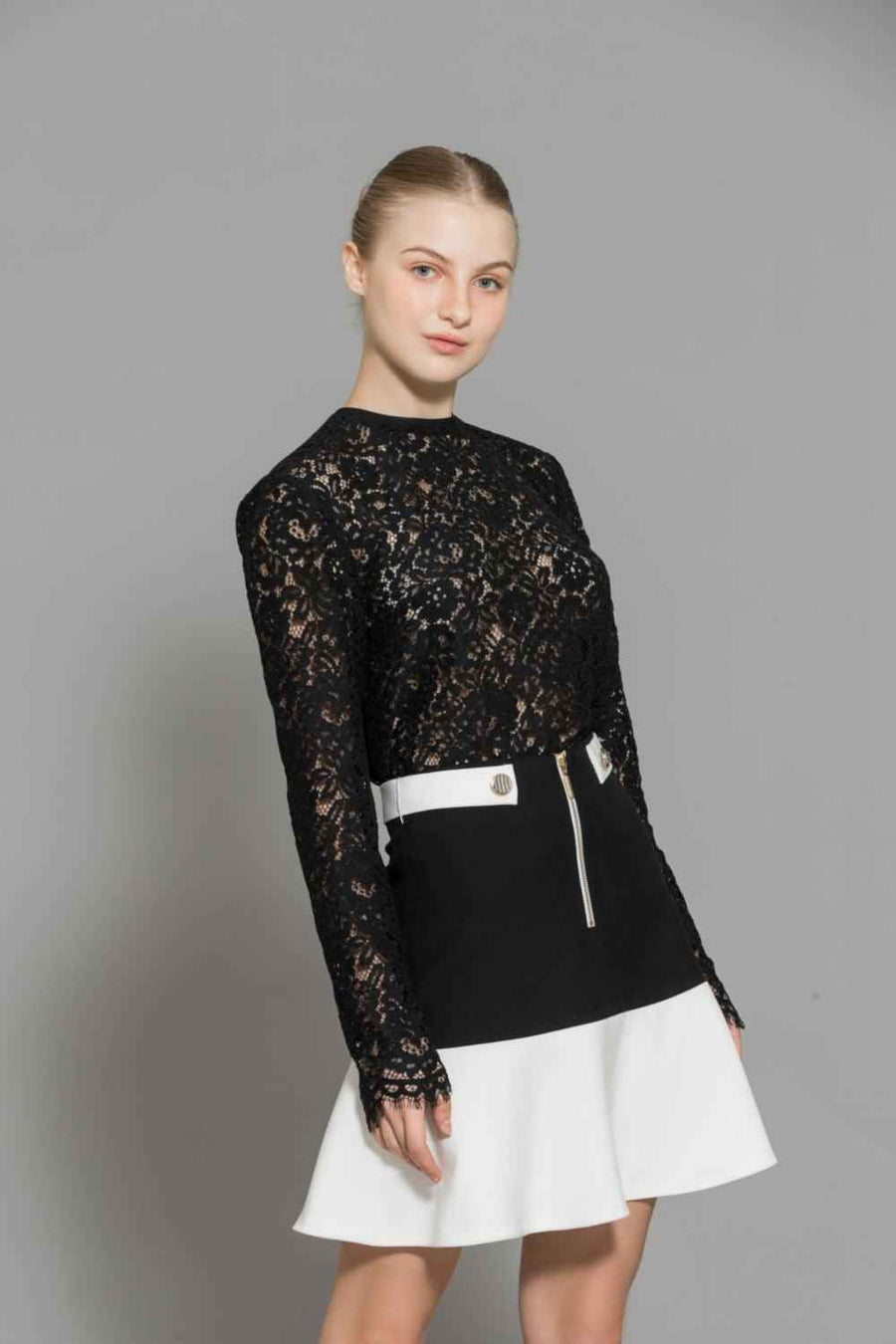 Nyomi Bodycon High Neck Lace Top