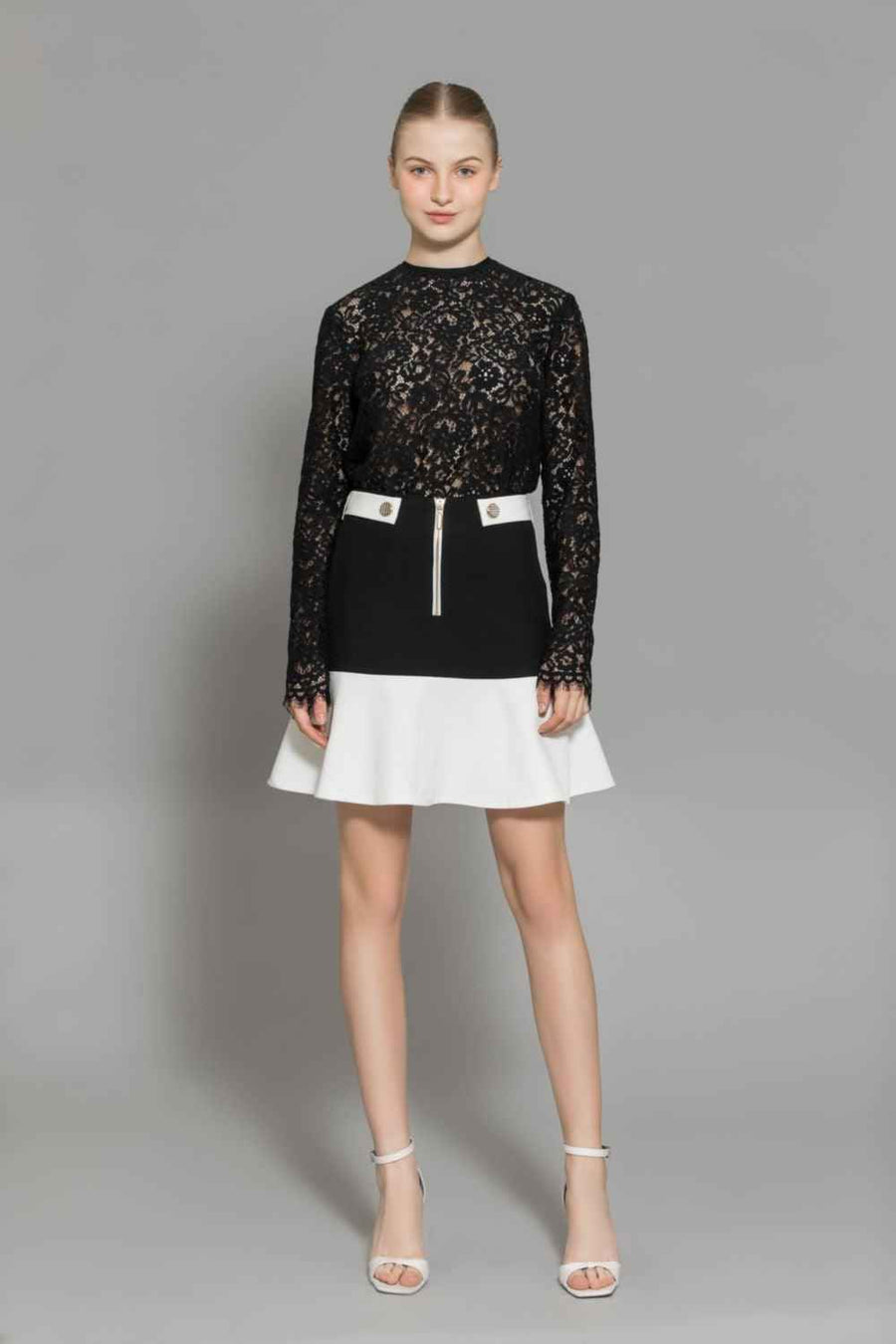 Nyomi Drop Waist Front Zipper Wool Mini Skirt