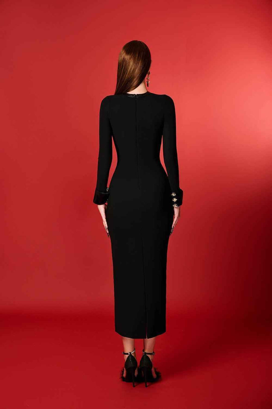 Nyxa Bodycon Long Sleeved Cotton Blend Midi Dress