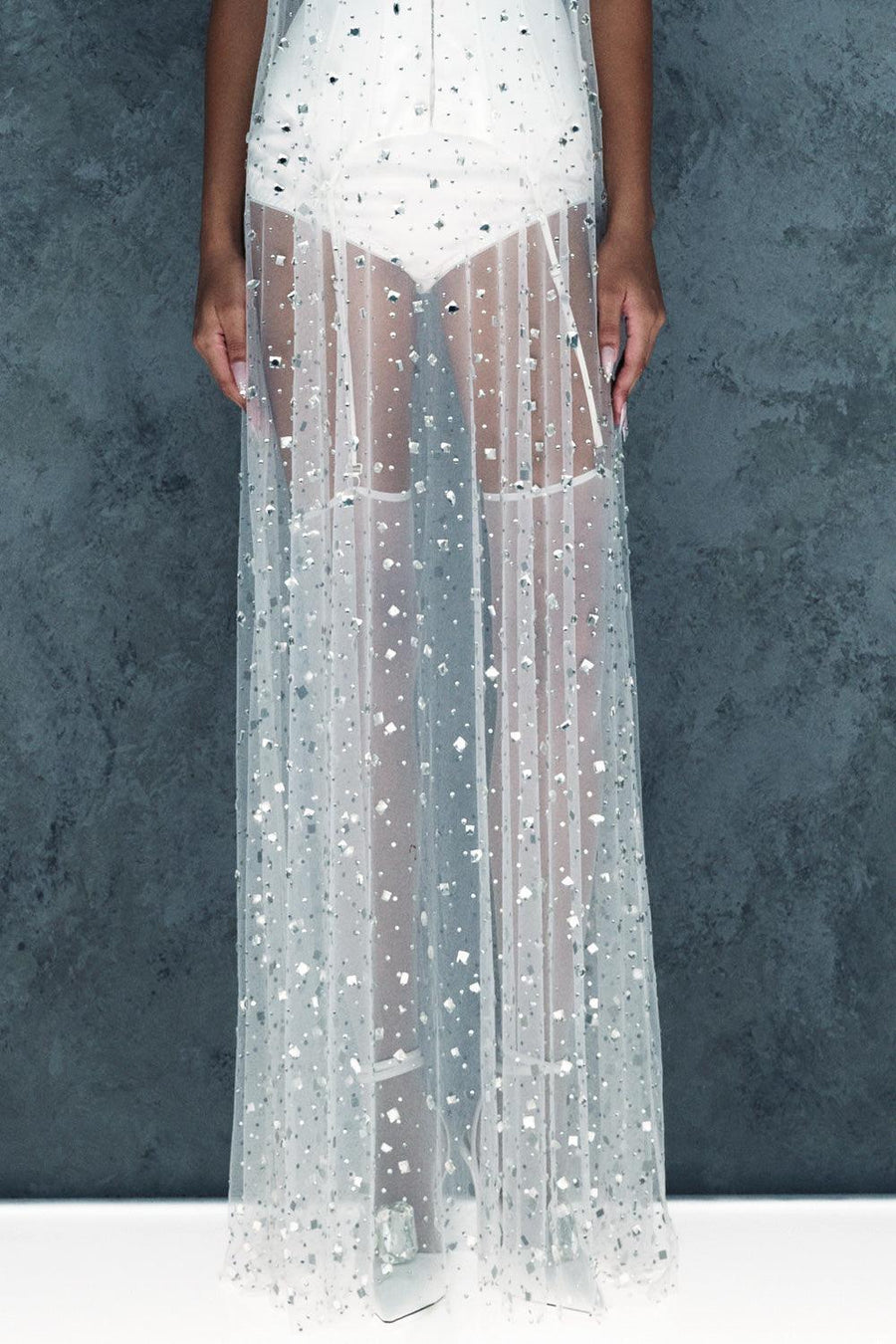 Nyxia Straight Sleeveless Mesh Floor Length Dress Maxi Dress CEM