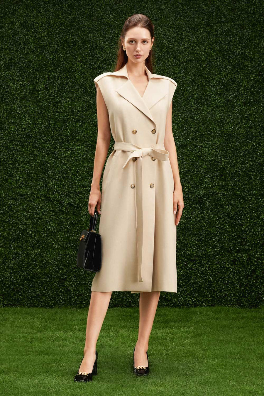 Oaklee Wrap Double Breasted Khaki Calf Length Dress 7
