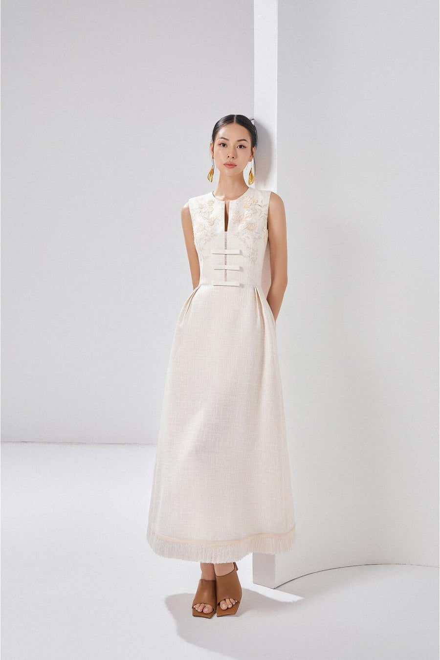 Oaklynn A-line Sleeveless Polyester Ankle Length Dress Midi Dress Maison des Copains
