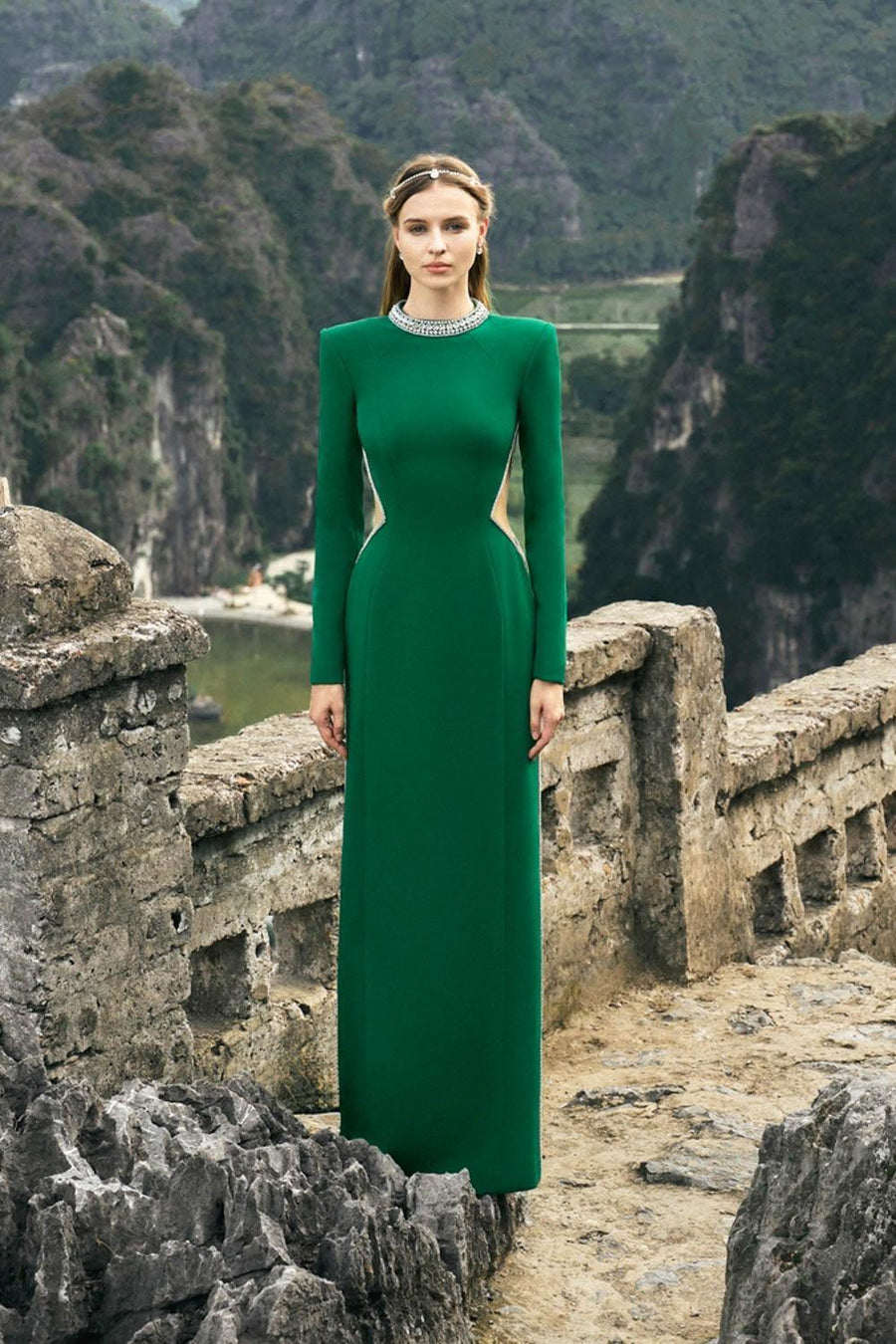 Oasis Sheath Round Neck Velvet Floor Length Dress 7