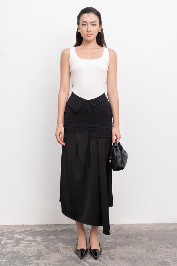 Octavia Asymmetric High Waist Crepe Ankle Length Skirt