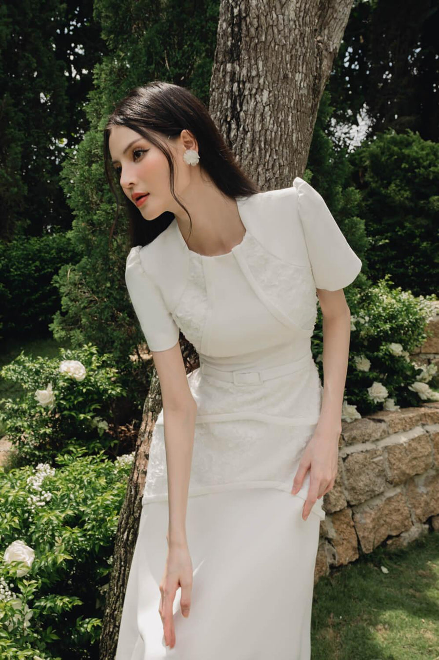 Olivia A-line Short Sleeved Spandex Homespun Below The Knee Dress Midi Dress Larmes