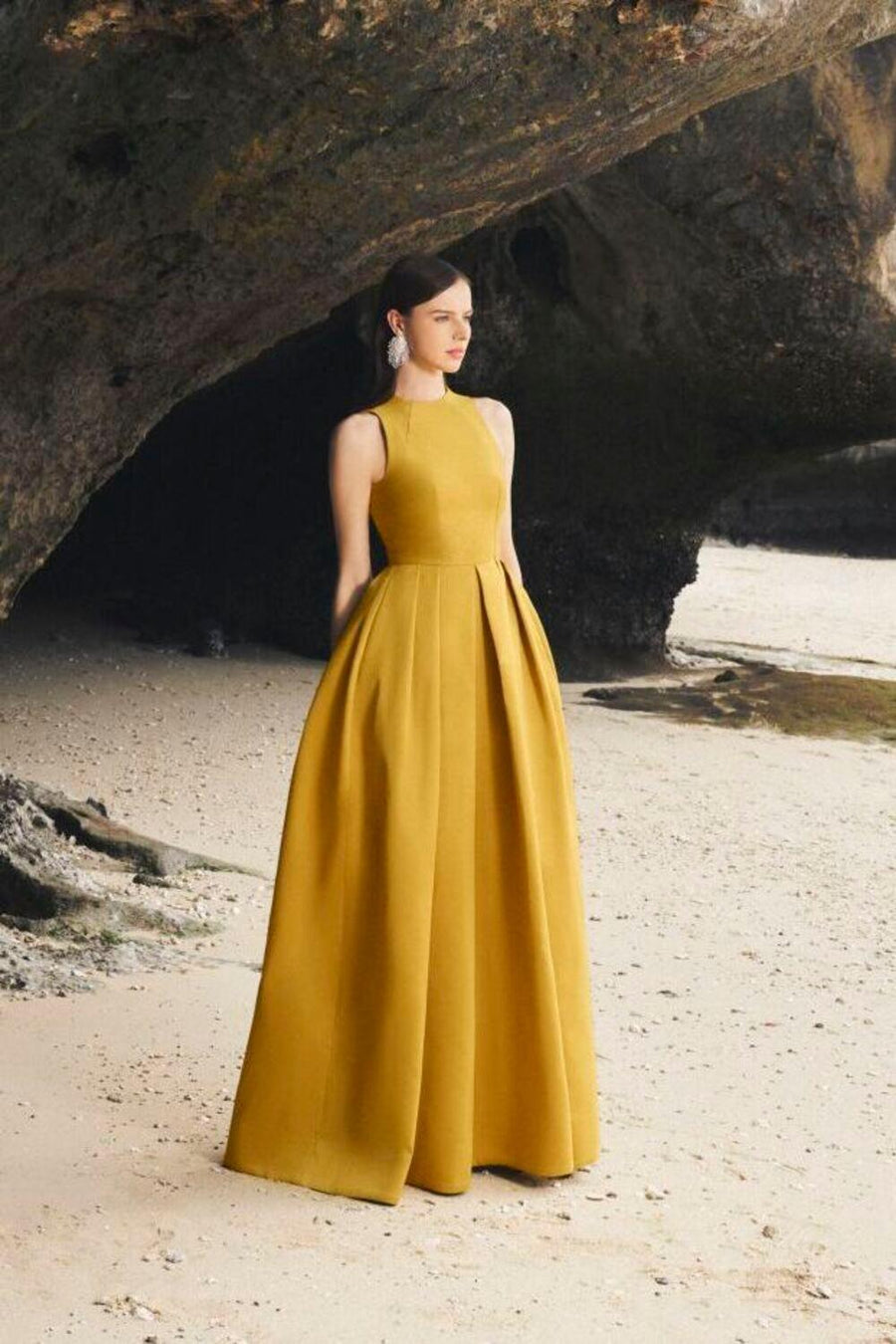 Olivia Ball Gown Round Neck Taffeta Maxi Dress 15