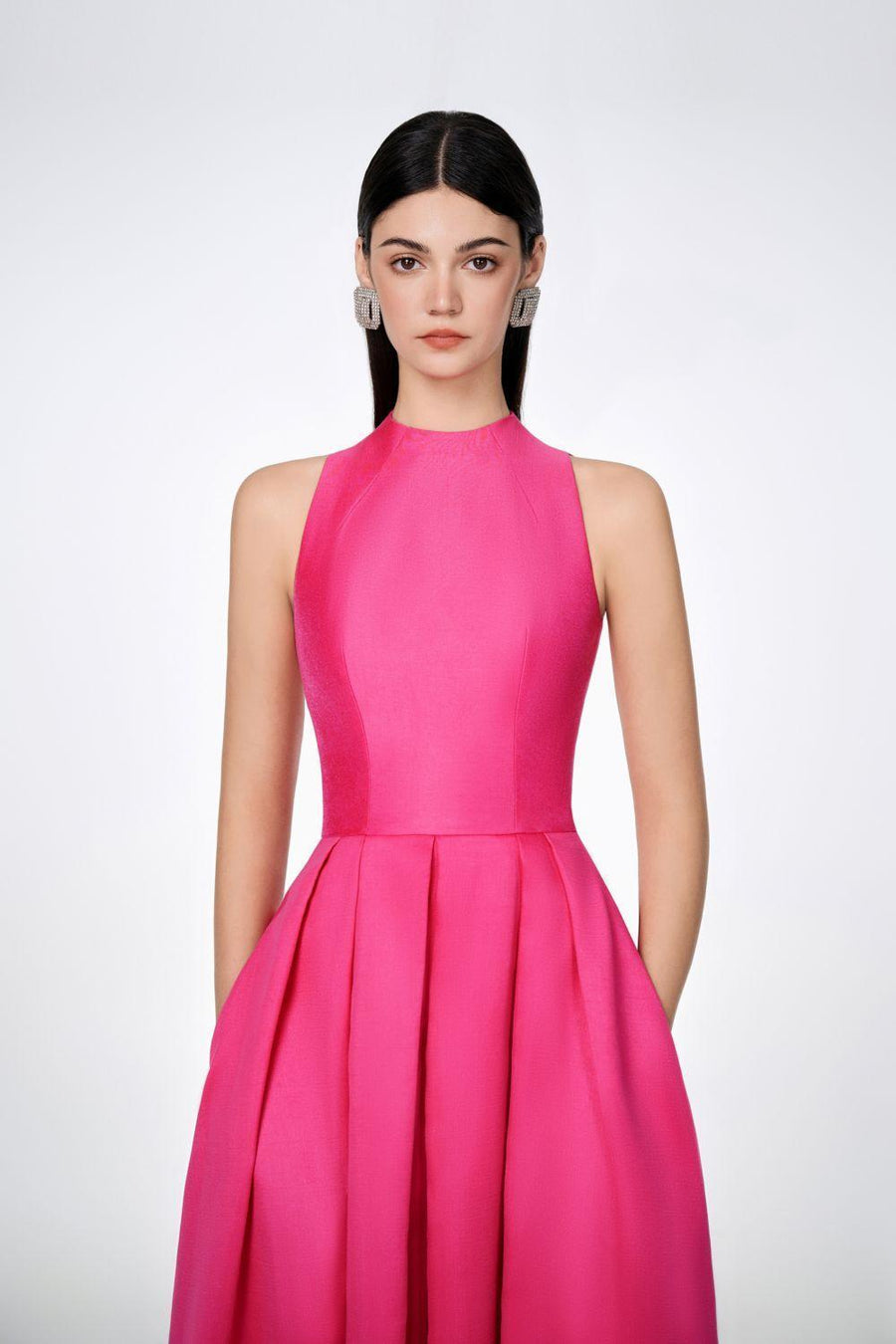 Olivia Ball Gown Round Neck Taffeta Maxi Dress 9