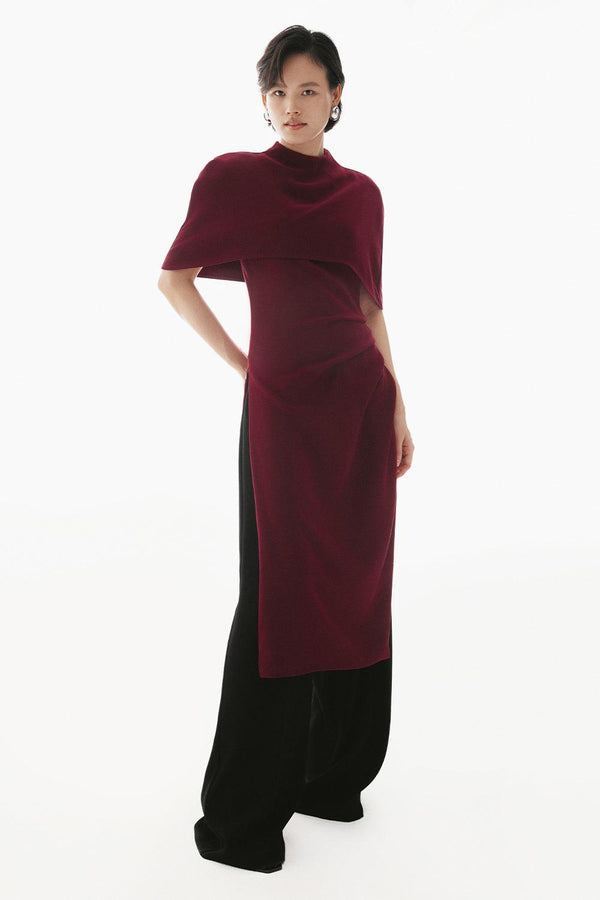 Olivia Sheath Side Pleated Crepe Calf Length Ao Dai