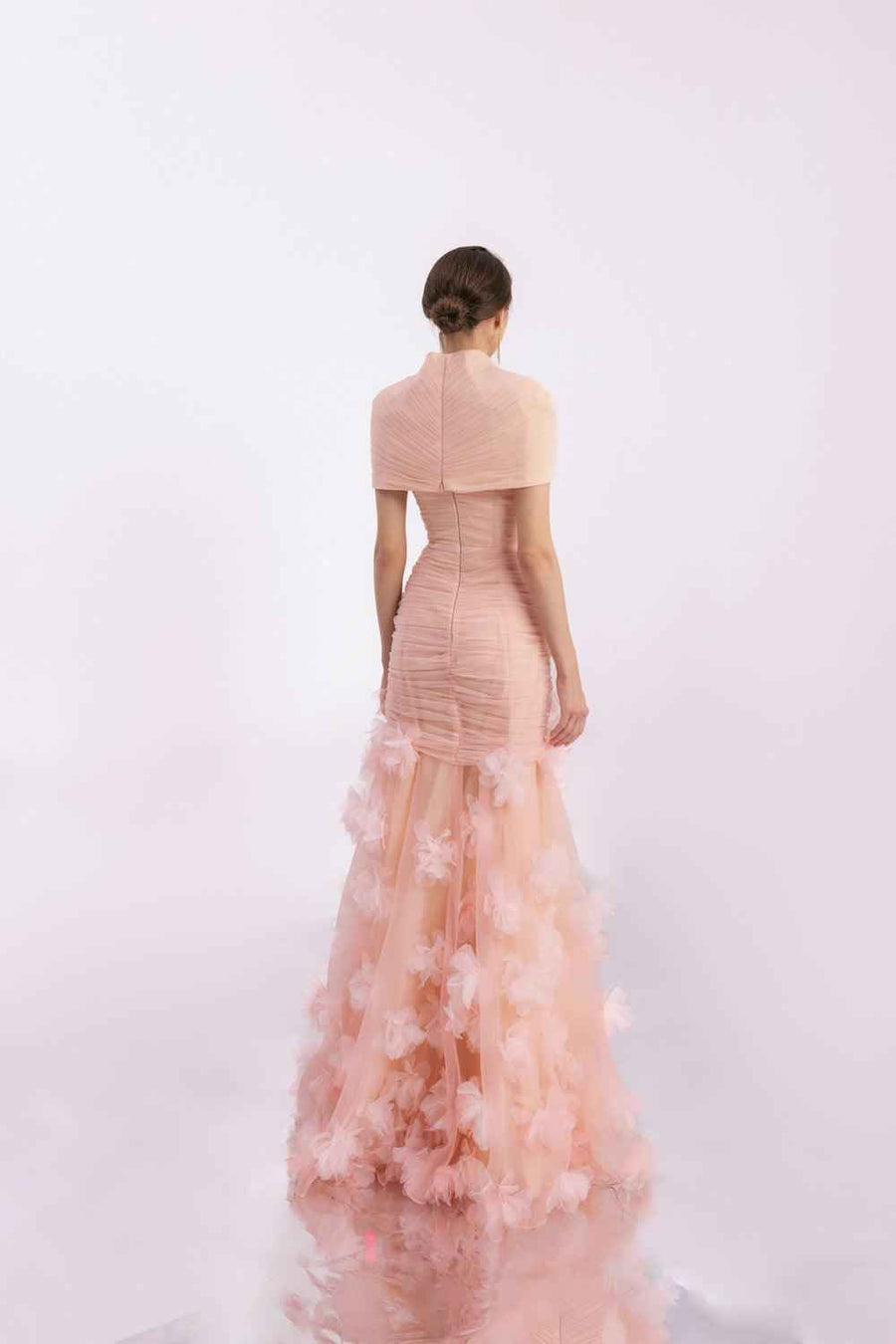 Olson Mermaid Cape Shoulder Organza Floor Length Dress