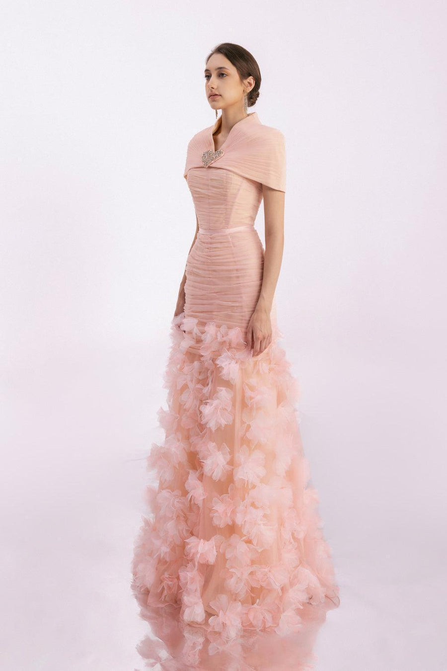 Olson Mermaid Cape Shoulder Organza Floor Length Dress 6
