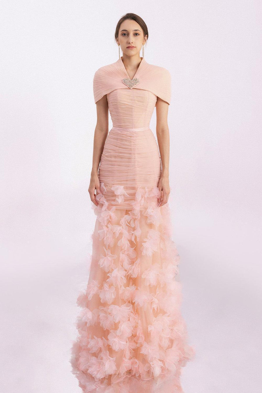Olson Mermaid Cape Shoulder Organza Floor Length Dress 7