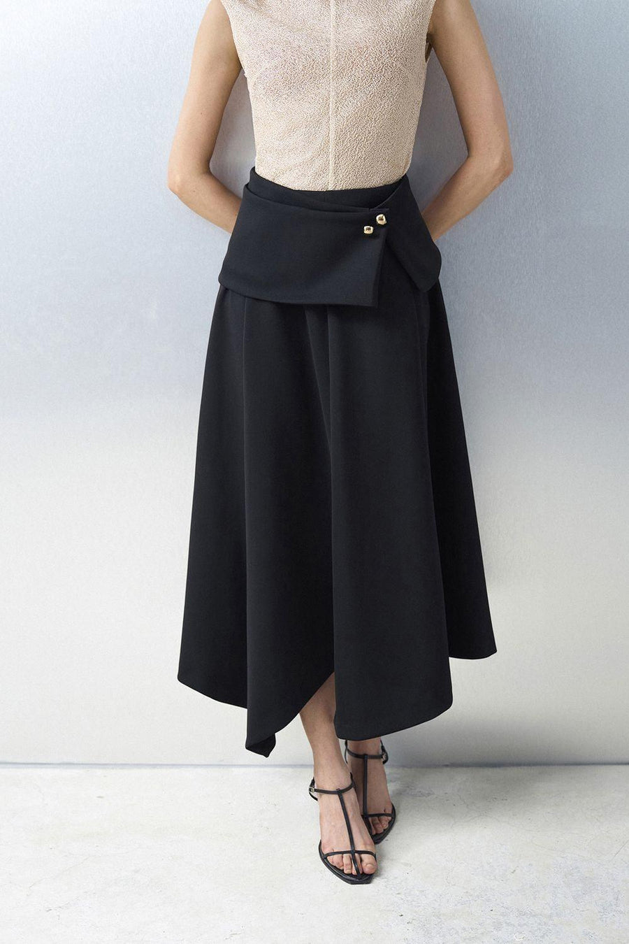 Opal Asymmetric High Waist Spandex Midi Skirt Black Skirt Eegen Studio