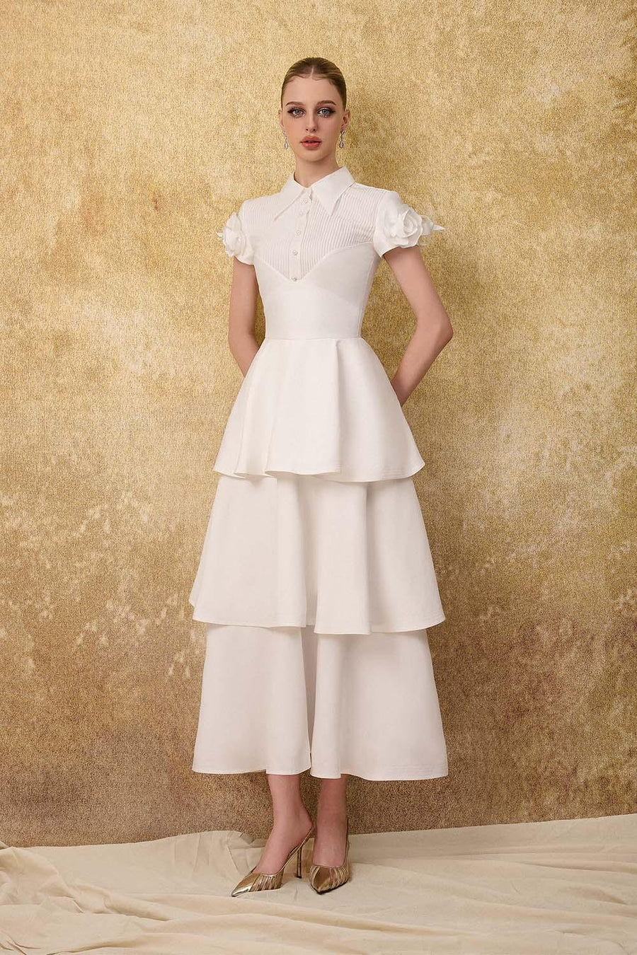 Ophelie A-line Layered Taffeta Ankle Length Dress Maxi Dress Calista de Minh Thanh